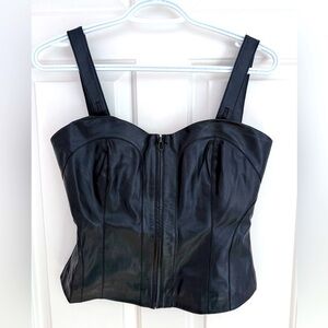 Donna Karan New York Vegan Leather Corset Tank Top